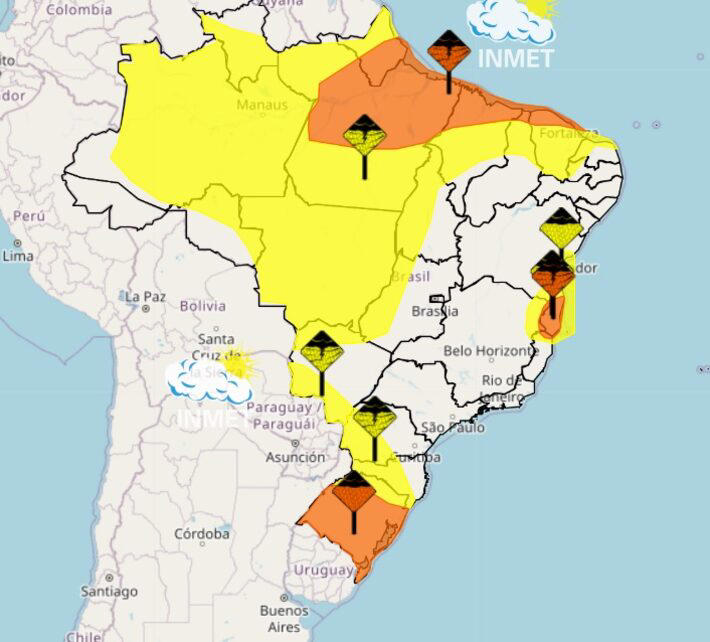 Inmet emite alerta laranja de perigo para chuvas intensas e ventos de até 100 km/h; veja regiões