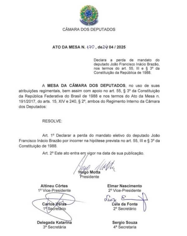 Mesa da Câmara cassa mandato de Chiquinho Brazão por ausência a sessões